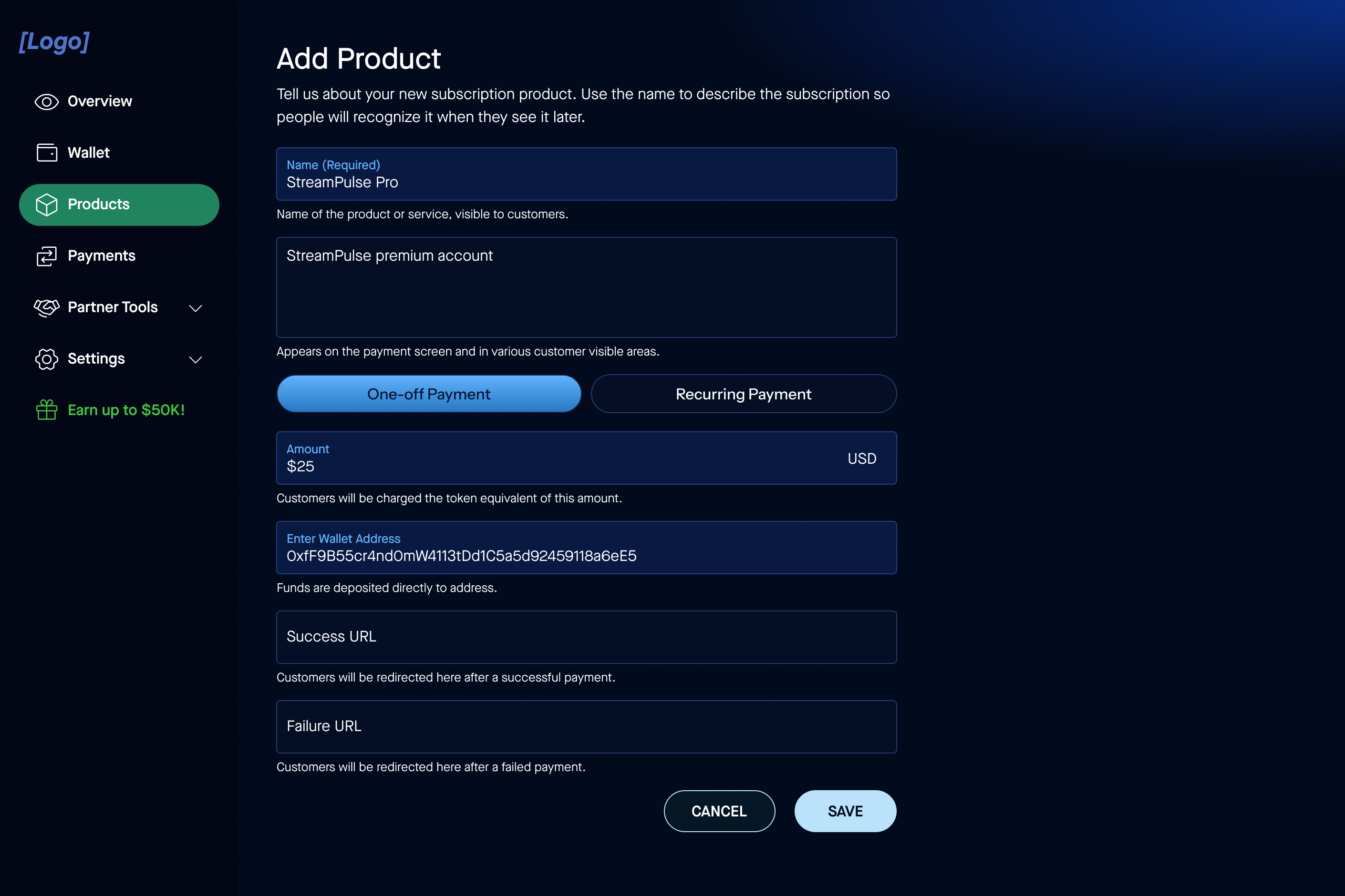 Creating a product and copying its checkout link